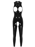 iiniim Mono de Charol sin Manga Mujer Sexy Body de Cuero Erotic Sin Entrepierna Catsuit Adultos Pantalones Largos Brillante Nightclub Jumpsuits Latex A Negro S