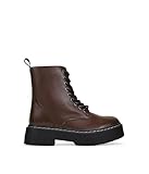 BOSANOVA Botas Militares Estilo Punk confeccionadas en Piel Vegana con Plataforma Dentada y Cordones hasta la Parte Superior. Cierre con Cremallera. Calzado para Mujer Marron 38