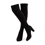 Hitmars Botas Mujer Altas Botas Rodilla Elasticas Ante Tacon 1 Nero EU 39
