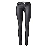 Dninmim Pantalones ajustados de piel sintética de cintura baja para mujer, para primavera, otoño, sexy, color negro, Negro, M