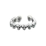IMINI Anillo abierto de calavera gótica para mujeres y niñas, de plata de ley 925, anillo apilable único, vintage, delicado, ajustable, anillo de nudillos, joyería de Halloween, Plata de ley, Sin