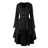 LOSSLO Steampunk - Vestido gótico para mujer, asimétrico, con encaje, vendas de encaje, renacimiento, esmoquin, estilo medieval, chaqueta con capucha, cosplay, para carnaval, Negro , XXL