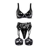 Genérico Sexy Disfraz Mujer Cuero lacado Cuero de PU negro Conjunto de cuatro piezas sexy, artesanía ahuecada y diversión Disfraz De Sexy (Black, M)