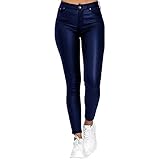 vokkrv Pantalones de Cuero Mujer Casual Moda Pants Jogging Slim Fit Retro Vintage Pantalones Largos Fiesta Elegante Deportes gótico Punk Pantalones Botones Bolsillos
