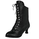 SHITOUJI Botas góticas punk de media pantorrilla para mujer, tacón Louis, botas de cuero vintage, botas victorianas puntiagudas, zapatos casuales de caballero, Black, 39.5 EU