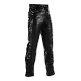 A-Pro Pantalón de piel para motociclismo Senkel Custom Chopper Touring, 5 bolsillos, color negro, talla 40