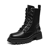 DREAM PAIRS Botas de Media Caña Mujer Botines con Cordones Cremallera Cómoda Forro Cálido Suela Antideslizante Invierno Negro/PU SDMB2203W-E Talla 40 (EUR)