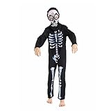 AXDUWAB Disfraz Esqueleto Niños Halloween, Disfraz Vistoso Esqueleto, Mono Esqueleto máscara Cabeza Esqueleto Disfraces, Traje Calavera Cosplay Fiesta de Día de Muertos, Unisex-niños (S)