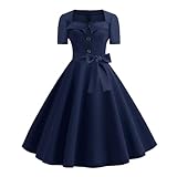 Tainrunse Vestido midi de cuello cuadrado retro con lunares para mujer, estilo vintage pin-up de los años 50, estilo rockabilly con estampado, cuello con cremallera invisible, perfecto para eventos