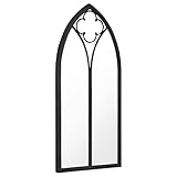 vidaXL Espejo de Jardín Pared Patio Arco Gótico Colgante Apariencia Antigua Muebles Decorativo Adorno Negro Hierro para Exterior 70x30 cm