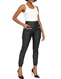 Crazy Lover Mujer Pantalón Cuero Cargo Cintura Alta PU Leather Pantalones Bolsillos Laterales Estilo Urbano (XS, Cargo)