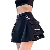 DINGJIUYAN Minifalda con estampado de cruz punk, color negro, falda plisada uniforme, Z-negro, 36