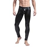 BaronHong Pantalones Ajustados de Cuero sintético para Hombre Pantalones Largos de Mallas metálicas para Club Nocturno para Hombre (Negro, M)