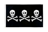 AZ FLAG - Bandera Pirata 3 Calaveras - 90x60 cm - Bandera con Calavera 100% Poliéster con Ojales de Metal Integrados - 50g - Colores Vivos Y Resistente A La Decoloración