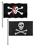 TPZORJX Pack de 2 Banderas Piratas- Bandera de Calavera, Bandera con Diseño de Calavera, Bandera y Bandera Cuchillo Cruzado, Bandera Pirata, para Fiesta Pirata, Decoración de Halloween (30 x 45 cm)