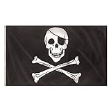 Storm&Lighthouse Bandera pirata Jolly Roger calavera y huesos cruzados, decoración de fiesta, suministros de fiesta pirata, 5 pies x 3 pies, con ojales de metal