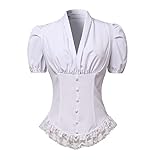 Blusa gótica con Cordones Steampunk para Mujer, Blanco, Small
