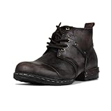 OSSTONE Hombres Marrón Oscuro Retro de Botas de Motocicleta Caminar Tobillo con Cordones de Cuero Chukka para los Hombres OS-6015-3-D-10-R