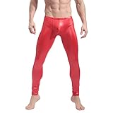 BaronHong Pantalones Ajustados de Cuero sintético para Hombre Pantalones Largos de Mallas metálicas para Club Nocturno para Hombre (Rojo, XL)