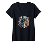 Mujer Halloween Sugar Skull Totenkopf Dia De Los Muertos Calavera Camiseta Cuello V