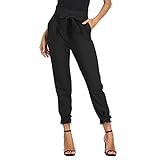 Pantalones de Talle Alto para Mujeres Elegantes con Cinturón Elástico Ligero para Primavera Verano Negro 2XL Cl10903-1