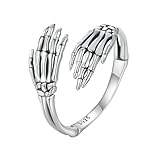 Qings Anillo de Mano Esqueleto Mujeres de Plata de Ley 925 Abierto Ajustable Gótico Calavera Anillos para Mujeres Hombres