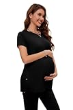 Smallshow Ropa de Maternidad Manga Corta Side Split Tops Embarazada,Black,L