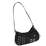 Ldabrye Bolsos de mano para mujer, estilo punk, con ojales y hebilla, bolso de hombro pequeño para motocicleta, de piel sintética, bolso cruzado retro con cremallera en las axilas, Black, Talla única