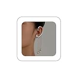 Inilbran Pendientes trepadores de orejas de calavera punk, pendientes de cadena de borla con cabeza de calavera vintage, pendientes de oruga con forma de calavera plateada, pendientes de cartílago