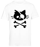 Genérico Lindo Gato Pirata con Calavera Y Tibias Cruzadas Camiseta Blanca De Manga Corta para Hombre