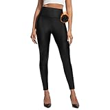 Zilams Leggins Cuero Mujer Invierno Push Up Leggings Térmicos Cintura Alta Pantalon Cuero Mujer Sintética Elasticos Casual y Moda Negro Mate M