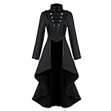 Lalaluka Ropa punk para mujer, abrigo gótico, botones vintage, encaje, steampunk, cuello alto, retro, abrigo de esmoquin medieval, cosplay, vestido de uniforme victoriano, Negro