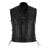 Chaleco de piel para motorista, rockero, para moto, color negro, Negro 02., M