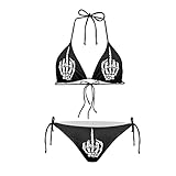 AFPANQZ Conjunto de bikini para mujer, bikini de triángulo push up, traje de baño de cintura baja, tankini de 2 piezas, camiseta atlética sin mangas para playa, Calavera dedo medio, S