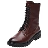 rismart Mujer Botas Militar Moteras Cuero Media pierna Invierno Guay Botines SN02932(Marrón,38.5 EU)