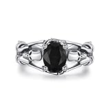 CRWENG Anillo abierto de calavera para mujer, de plata de ley, diseño gótico de calavera negra, anillo de cosplayer, anillo de rock punk, joyería de regalo para mujer, Plata de ley