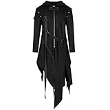 WheatThrive Chaqueta con capucha para hombre de estilo gótico con dobladillo irregular, ideal para eventos temáticos (XL negro)