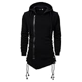 CNSTORE Sudadera con capucha de moda para hombre Side Lace Up Fleece Gothic Hoodies Slim Fit Sudadera