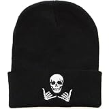 RALSPEC Gorro negro con diseño de calavera de esqueleto para hombre, cálido invierno, lana, punk, gótico, gótico, Negro