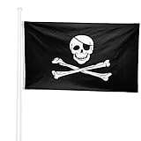 KliKil Bandera Piratas Jolly Roger Grande - 1 Bandera de Piratas para Balcon, Bandera Pirata negro con calavera Para Exterior Jardin y Mastil, Pirate Flag - 90x150 cm