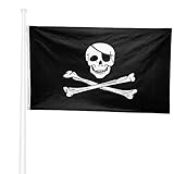 KliKil Bandera Piratas Jolly Roger Grande - 1 Bandera de Piratas para Balcon, Bandera Pirata negro con calavera Para Exterior Jardin y Mastil, Pirate Flag - 90x150 cm