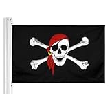 Bandera Pirata,Bandera De Cuchillo De Cruz Y Bandera,90 * 150CM Jolly Roger Bandera,Bandera Con Calavera,Bandera Pirata grande,Bandera Pirata Con Bandana Rojo