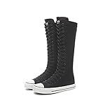 Momuk Botas de mujer Media pantorrilla Alta hasta la rodilla Alta Cremallera Alta Zapatos con cordones elegantes Punk Planos Zapatillas Zapatos para Niñas, Negro , 40 EU