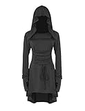 Xinlong Vestido Gotico Mujer Vestido Medieval Retro Disfraz de Bruja Traje con Capucha Adulto para Halloween Carnaval Party