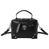 MZRAN Bolsos para mujer, bolso cruzado pequeño de piel sintética, estilo gótico, punk, calavera, cruzes, cadena, bolso de hombro con asa superior para mujer, calavera