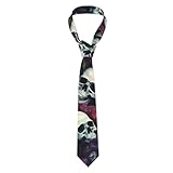 YYHWHJDE Corbata de seda para hombre, adecuada para reuniones diarias de negocios y trabajo, con estampado de calaveras oscuras horribles y flores, Negro, Taille unique