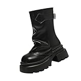 Botas de plataforma para mujer, estilo gótico, punk, botines con tacón de bloque, suela de perfil, plegables, botas de cuero de media caña para saltar, botas de motociclista, botas de equitación,