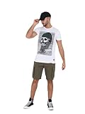 Brave Soul Camiseta de Hombre de Manga Corta y Cuello Caja con Print de Calavera Pirata Color Blanco, Talla XL