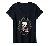 Mujer Esqueleto Halloween calavera gato Camiseta Cuello V