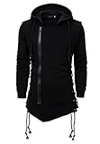 CNSTORE Sudadera con capucha de moda para hombre Side Lace Up Fleece Gothic Hoodies Slim Fit Sudadera